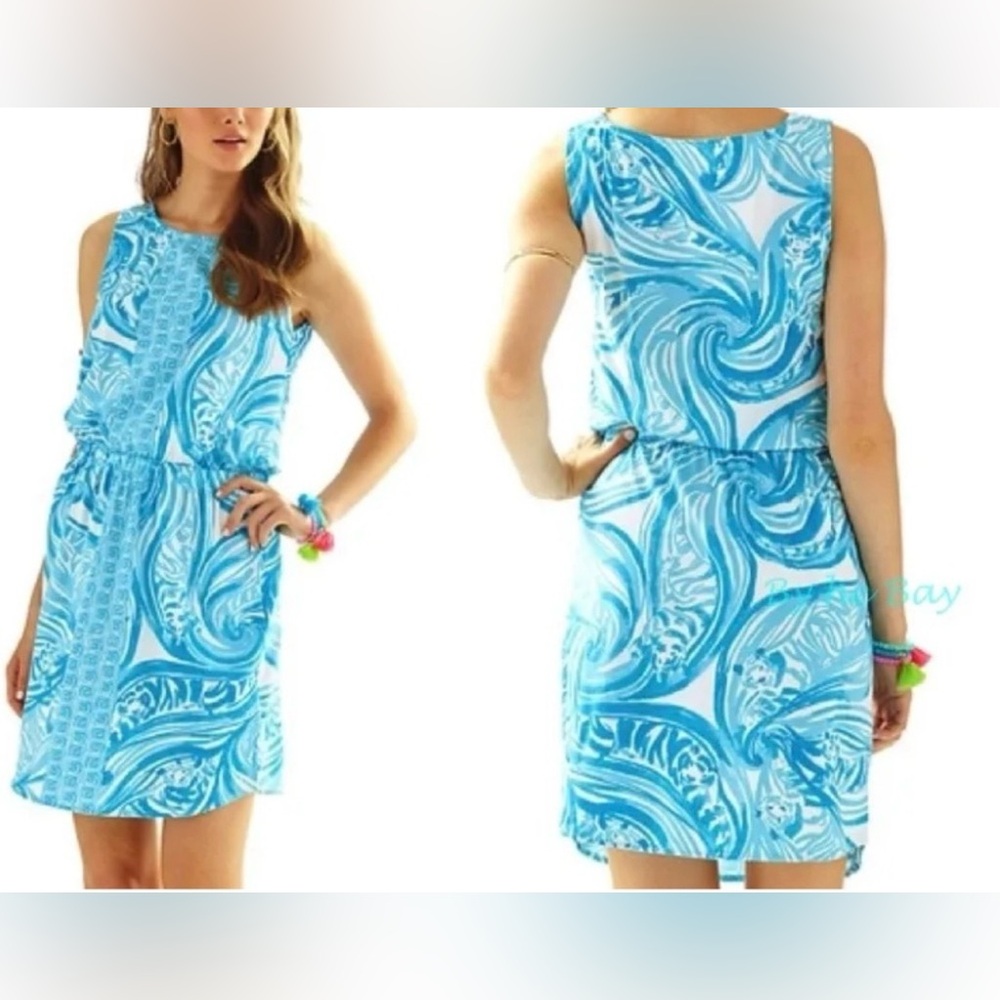 Lilly Pulitzer Windward Dress Blue Sea Ruffles Dress Sleeveless Resort Beach XS